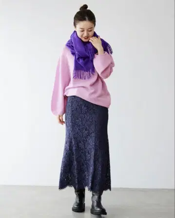 이에나 chess 퍼프 슬리브 풀오버 긴팔 니트 퍼플