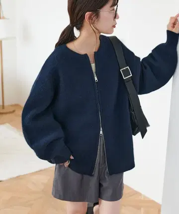 디스코트 더블 지퍼 니트 코트