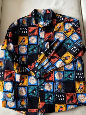 버드 프린트 코듀로이 셔츠