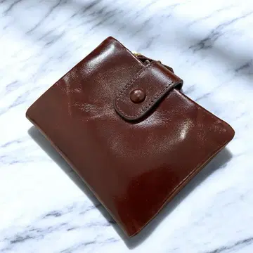 브라운 가죽 접이식 지갑 천연 가죽 지갑