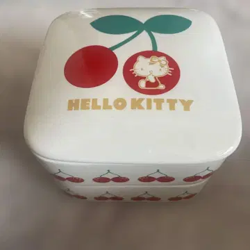 헤이세이 당시품 헬로키티 체리 패턴 2단 유리 용기