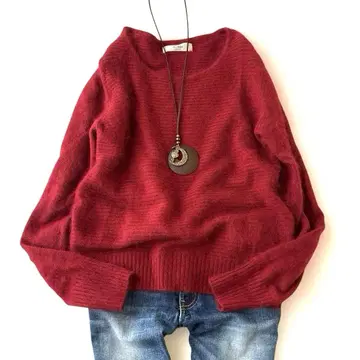 스픽앤스팬 노블 퍼 니트 복슬복슬 와인 레드