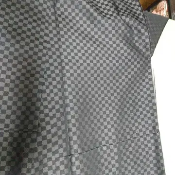 오메시 이중 기모노 먹색과 그레이 체크 무늬