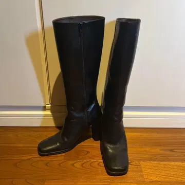 블랙 가죽 하이힐 롱 부츠