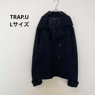 TRAP.U 블랙 더블 브레스트 피 코트 L