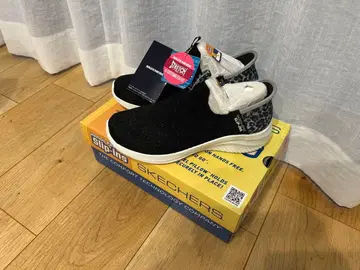 SKECHERS 슬립온 스니커즈 블랙/레오파드 23.0cm