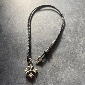 Rock Empire 빈티지 크로스 목걸이 가죽끈 실버 925