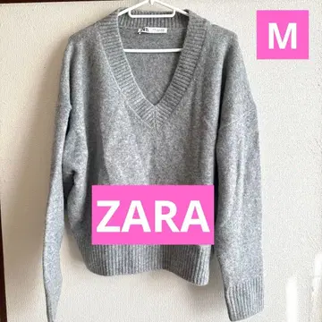 ZARA 그레이 V넥 니트 스웨터 긴팔 M 사이즈
