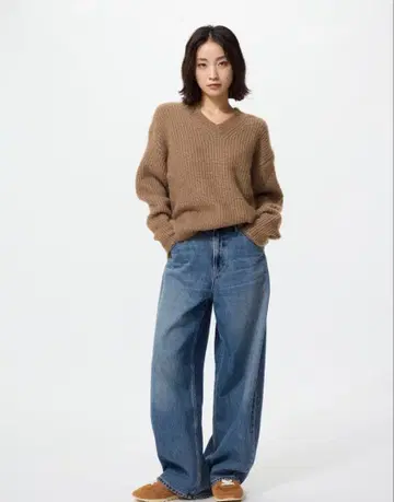 UNIQLO 유니클로 배기 커브 청바지 기장 짧음
