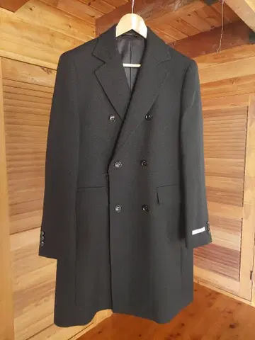미사용 새상품 블랙 더블 체스터 코트 울 100%