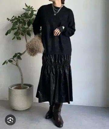 새상품급 DouDou 24AW 니트 도킹 원피스 모헤어 블랙