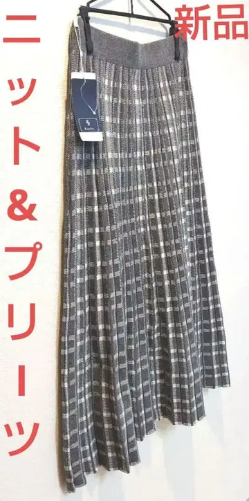 새상품 니트 플리츠 롱 스커트 체크 무늬 그레이 가을/겨울/봄