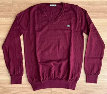 Lacoste V넥 니트 사이즈 2 100% 울 보르도색 일본제