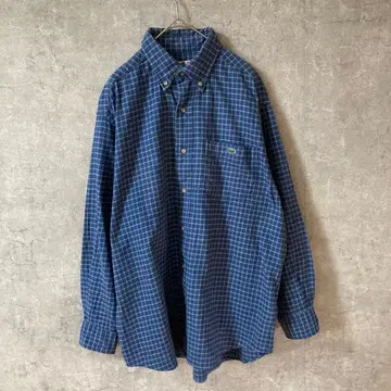 LACOSTE 체크 플란넬 셔츠 긴팔 블루 사이즈 3 넉넉한 핏