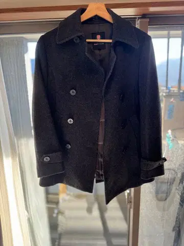 울 더블 브레스트 코트 다크 그레이