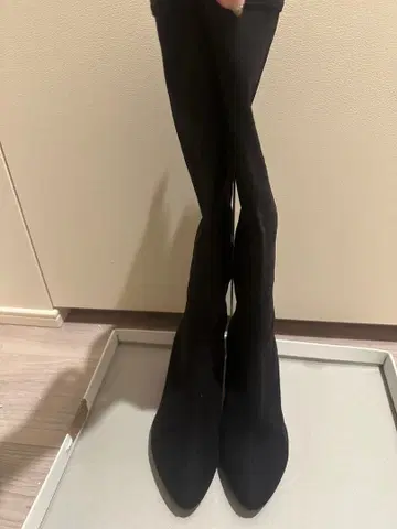 블랙 스웨이드 롱 부츠