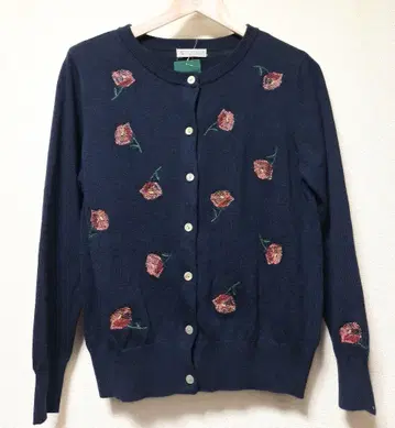 [ 새상품 ] 애프터눈 티 플라워 자수 가디건 꽃 네이비