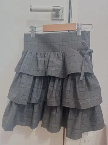 pium 체크 사이드 리본 캉캉 스커트