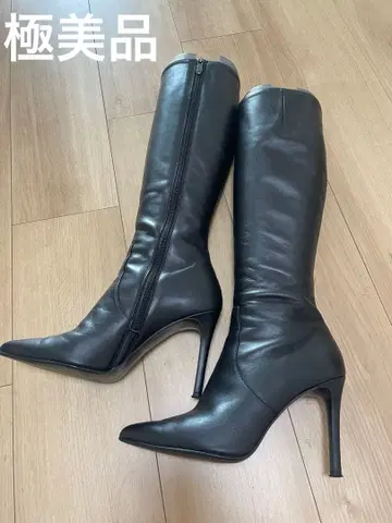 DIANA 블랙 천연 가죽 롱 부츠 23cm