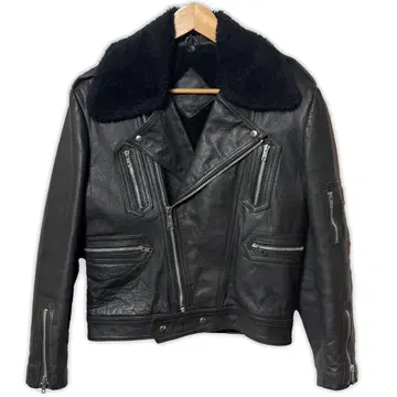 1980년대 Unknown 옷깃 보아 더블 가죽 라이더 자켓 블랙
