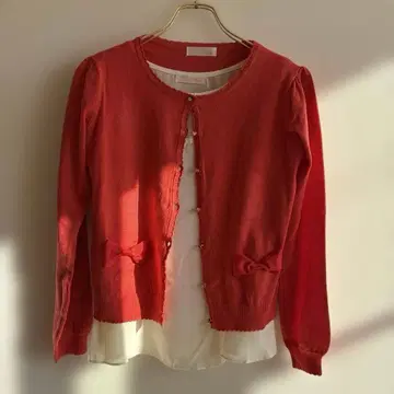 코랄 핑크 니트 가디건