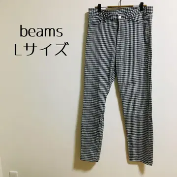 [ 빔즈 ] 깅엄 체크 면 혼방 팬츠 L 사이즈 화이트 블랙