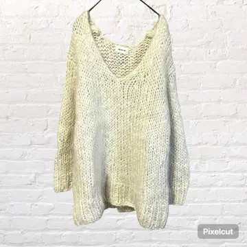 11353 FRAY I.D 울 모헤어 혼방 시어 니트 화이트 V넥