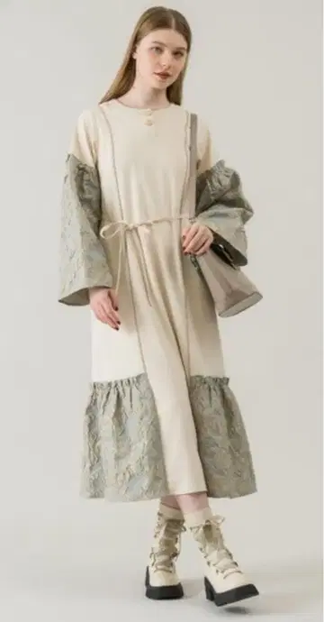 elegant 자카드 원피스/꽃무늬 자카드 절개 원피스