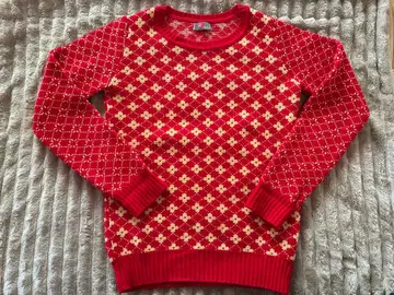 Who's That Girl? 빨간색 크림 다이아몬드 스웨터 XS