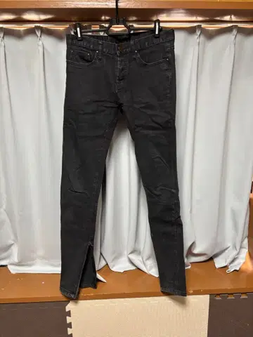 mnml 데님 스키니 팬츠 블랙 밑단 지퍼