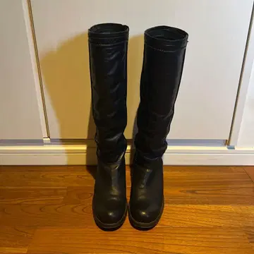 블랙 가죽 롱 부츠 힐 6cm