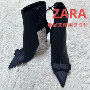 택 포함 미사용 새상품 ZARA 리본 블랙 스트레치 부츠 37 지퍼