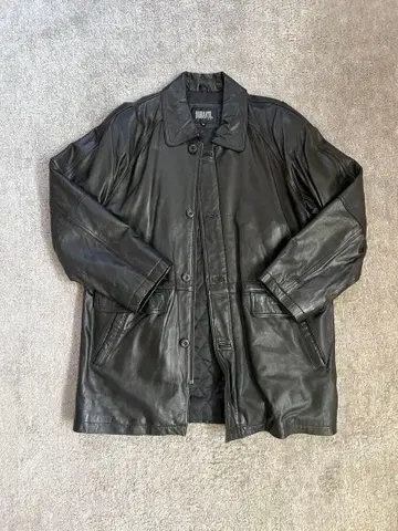 90s DURANTE 블랙 가죽 코트 M