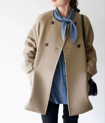 SLOBE IENA 더블 버튼 노카라 숏코트