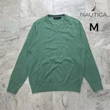 노티카 V넥 스웨터 남성용 M 그린 얇은 소재 긴팔 리브 소매