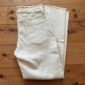 화이트 데님 팬츠 프린지 허리