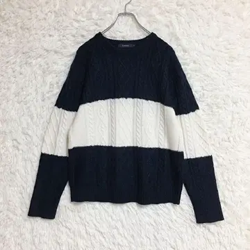 [레이지블루] 케이블 보더 니트 (L) 스웨터 울 혼방