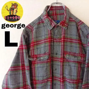 USA 구제 의류 george 플란넬 셔츠 L 그레이 레드 체크