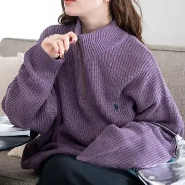 U.S. POLO ASSN. 별주 립 짜임 하프 집 니트