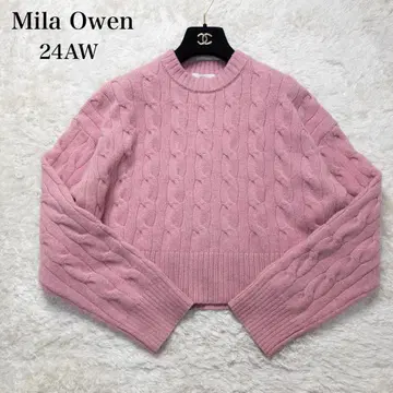 새상품급 24AW 미라 오웬 울 혼방 단장 케이블 니트 풀오버 핑크
