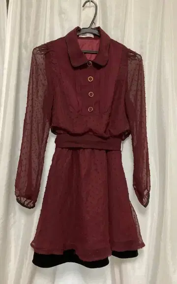 앤트마리스 버건디 긴팔 미니 원피스