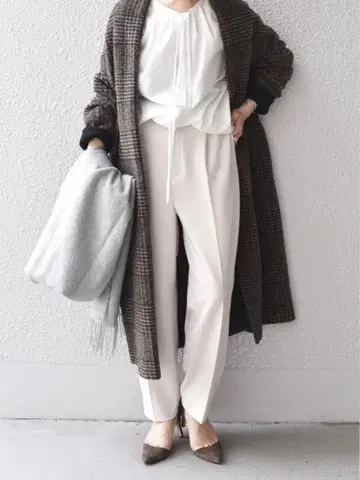 SHIPS 체크 무늬 오픈 프론트 코트