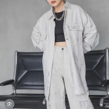 지나시스 박프린트 데님 빅 셔츠