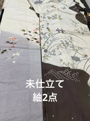 204) 기모노  미재단 가봉 호몬기 츠케사게 2점 순수 실크