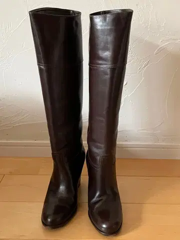 다크 브라운 가죽 롱 부츠 하이힐