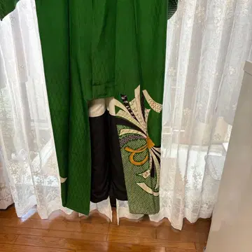 그린 컬러 꽃무늬 호몬기 폴리에스테르 춤용