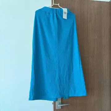 리브 편직 파랑 롱 스커트 슬릿 포함