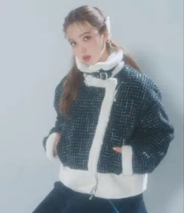 CALNAMUR 페이크 무스탕 앤 트위드 블루종