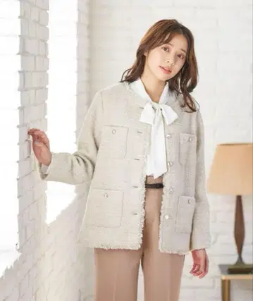 [ 새상품급 ] 노카라 트위드 자켓 베이지