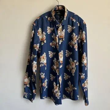 MOSS LONDON 스키니 핏 네이비 꽃무늬 긴팔 셔츠